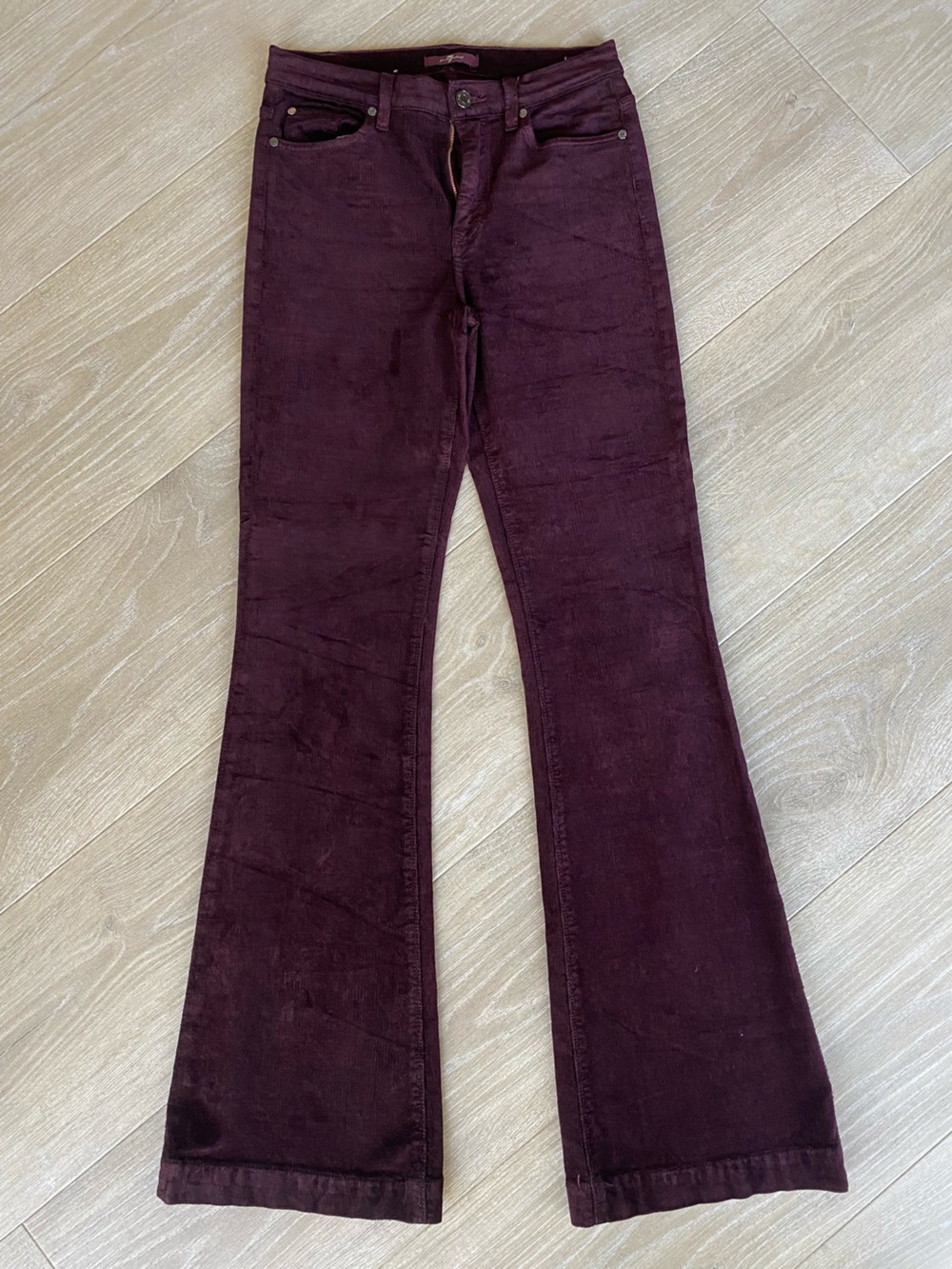 7 For All Mankind Burgundy Corduroy Bootcut Jeans Size 28